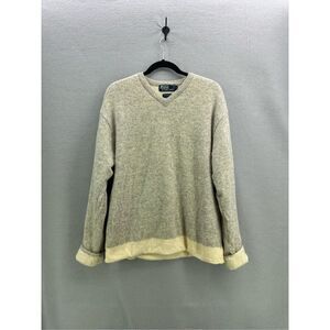 Polo Ralph Lauren Mens Gray V-Neck Lambswool Double Layered Sweater Size Large